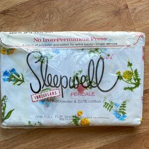 Sleepwell Percale Irregular Floral Flat Sheet NWT Full